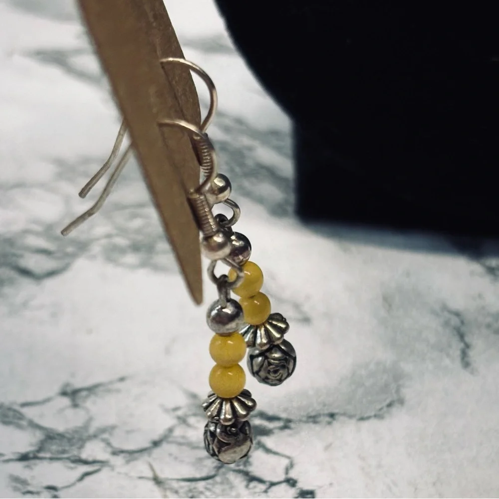 Chic Silver and Yellow Beaded Earrings